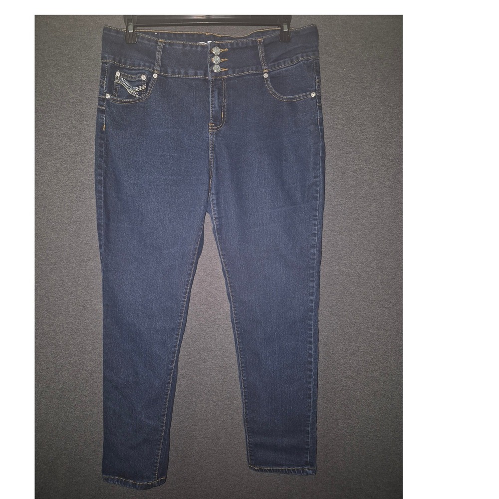 D&B Deep Blue Jeans Womens 20 Blue Rhinestone Button High Rise Bootcut Denim